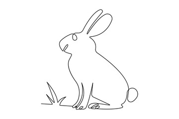 Cute rabbit sitting continuous one line drawing minimalist style isolate outline vector art illustration
