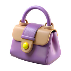 3d icon of purple and beige fashion handbag isolated on transparent background