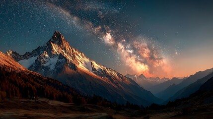 Majestic night sky glowing above alpine mountains high resolution picture