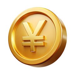 Obraz premium 3d icon of golden yen coin isolated on transparent background