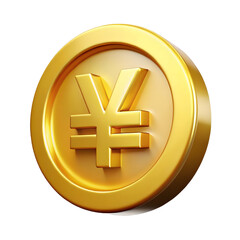 Obraz premium 3d icon of golden yen coin isolated on transparent background