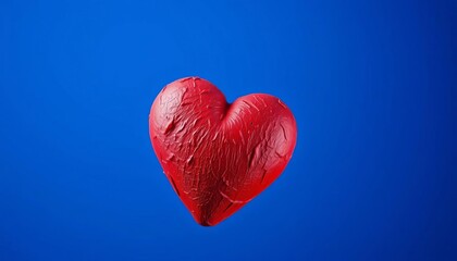 A textured red heart against a solid blue background,  abstract,  Valentine's Day