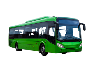 Contemporary Green Public Transit Bus, isolated on a transparent background