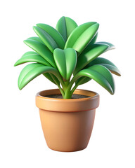 3d icon of a healthy green houseplant in a terracotta pot, isolated on transparent background