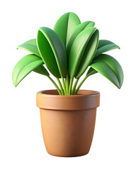 3d icon of green potted plant isolated on transparent background