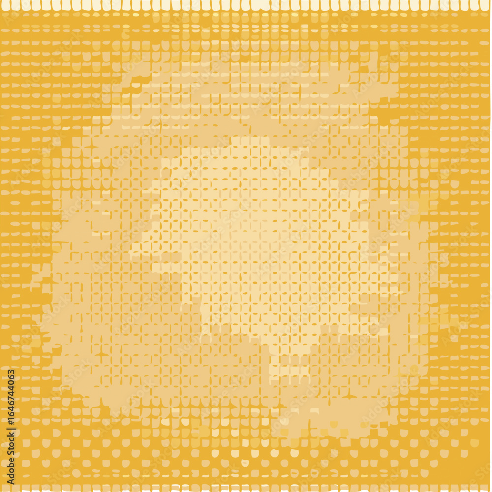 Poster a close-up macro view of a golden textile with a classic, tight basket weave pattern, showcasing the