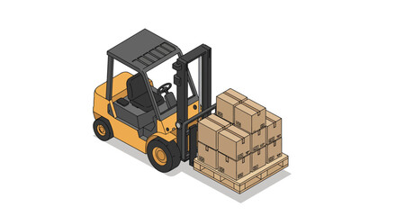 Isometric Forklift with Stacked Cardboard Boxes Vector