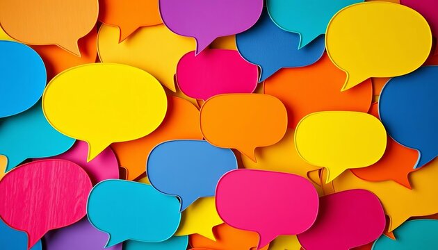 Colorful speech bubbles overlapping, representing various communication methods,  icon,   teamwork
