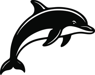 Obraz premium Black and White Dolphin Silhouette Vector Illustration