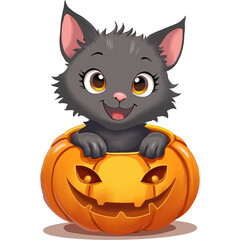 Halloween black cat and pumpkin