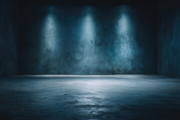 Dark, empty room with spotlights