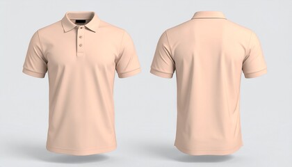 Men's Peach Collared Polo Shirt Mockup, Isolated Front and Back Views