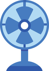blue bladed electric table fan front facing on transparent background