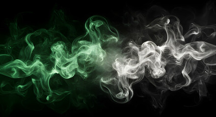 Colorful smoke on Black: The image is a captivating dance of swirling, colored smoke, against a stark black background, creates an ethereal atmosphere.