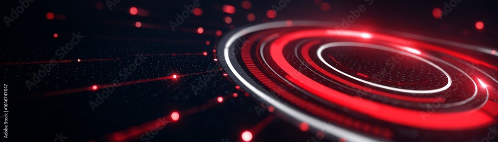 Poster abstract minimalist digital art featuring a bold red and white concentric circle design on a solid b