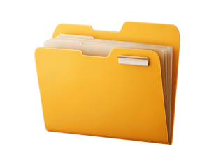 Classic Yellow Folder Icon with Tab Label, Front View, Isolated on Transparent Background.png