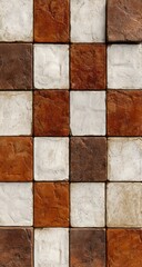 Checkered pattern of square tiles in warm colors