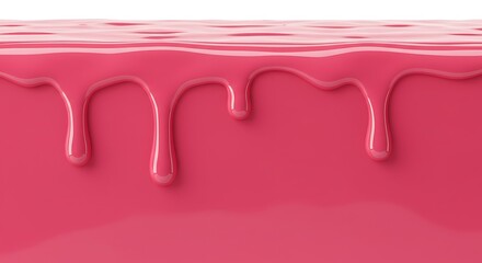 Vibrant, glossy hot pink liquid dripping down against a clean white background, with a thick texture.

