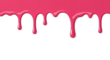 Vibrant, glossy hot pink liquid dripping down against a clean white background, with a thick texture.

