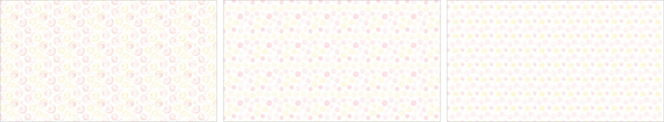 Fototapeta premium A playful and light seamless pattern of hand-drawn abstract line art, featuring delicate loops and swirls in a soft pastel yellow and blush pink on a white background.