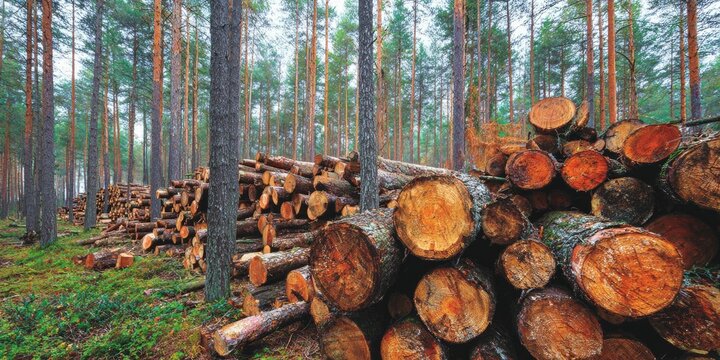 Cut logs stacked in a forest
