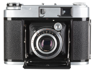 Retro-Style Professional Camera with Film Roll, isolated on a transparent background