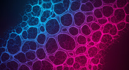 Abstract Cellular Structure: A close-up view of a digitally rendered, abstract cellular structure. It features intricate patterns and vivid colors.