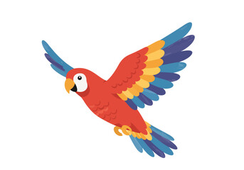 Colorful Cartoon Parrot Flying with Open Wings