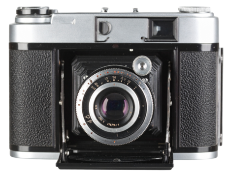 Retro-Style Professional Camera with Film Roll, isolated on a transparent background
