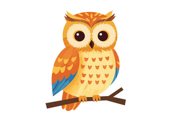 Fototapeta premium Cartoon Owl Perched on a Branch with Orange and Yellow Plumage