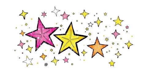 Hand-drawn star doodles, sparkling effect, grunge pen sketches, graffiti style,  sketches,  cosmos