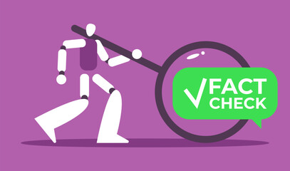 Fact check searching. Concept of thorough fact-checking or easy compare evidence. Flat Vector stock illustration.