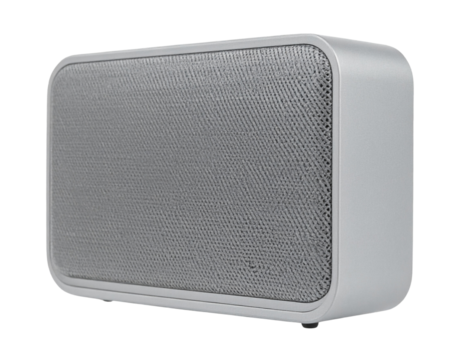 Modern Grey Wireless Speaker for Home and Travel, isolated on a transparent background