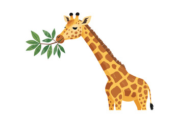 Fototapeta premium Giraffe Eating Leaves, Tall African Animal Illustration