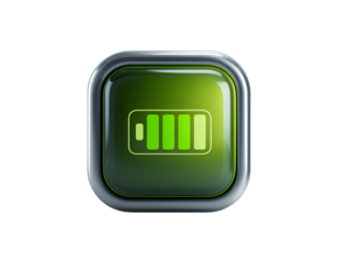 Full Green Battery Icon with Digital Charge Indicators, Front View, Isolated on Transparent Background.png