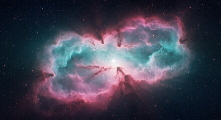 Obraz premium Colorful cosmic cloud formation in the vast universe, a glowing stellar nursery with a bright star at its center