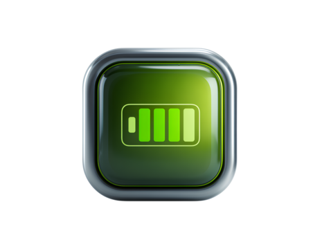  Full Green Battery Icon with Digital Charge Indicators, Front View, Isolated on Transparent Background.png