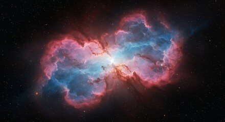 Fototapeta premium Cosmic ballet of red and blue gases in a stunning nebula, a celestial spectacle of stellar birth and death captured by advanced telescopes