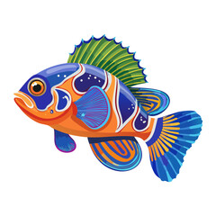 A colorful and patterned tropical fish with blue and orange stripes