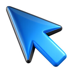 3D plastic cursor pointer icon, arrow pointer, mouse coursor, click pointer, mouse click control coursor, blue color cursor mouse pointer, isolated on transparent background	