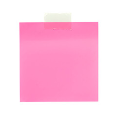 Pink sticky note with duct tape isolated on white or transparent background. PNG