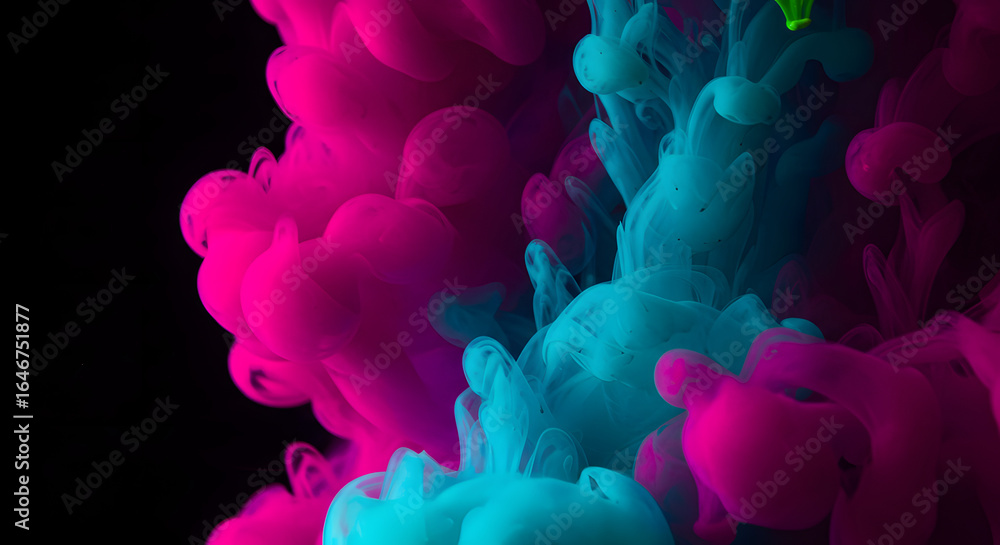 Poster vibrant fluid art: a dynamic composition of vividly colored paint, intermingling and swirling agains