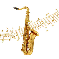 Naklejka premium Golden Saxophone with Musical Notes, isolated on transparent background