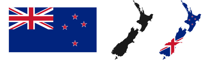 New Zealand flag map vector illustration