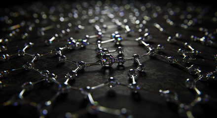Fototapeta premium Molecular Structure: A close-up depiction of a complex molecular structure, featuring interconnected nodes and bonds, creates a dynamic and intricate abstract composition.