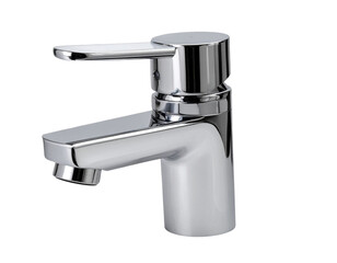 Minimalist Stainless Steel Kitchen Mixer Tap, isolated on a transparent background