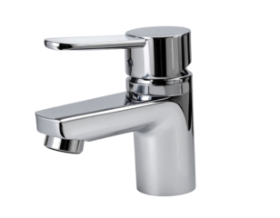 Minimalist Stainless Steel Kitchen Mixer Tap, isolated on a transparent background