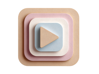 Paper-Cut Play Button Icon with Shadow Layers and Soft Craft Style, Front View, Isolated on Transparent Background.png 