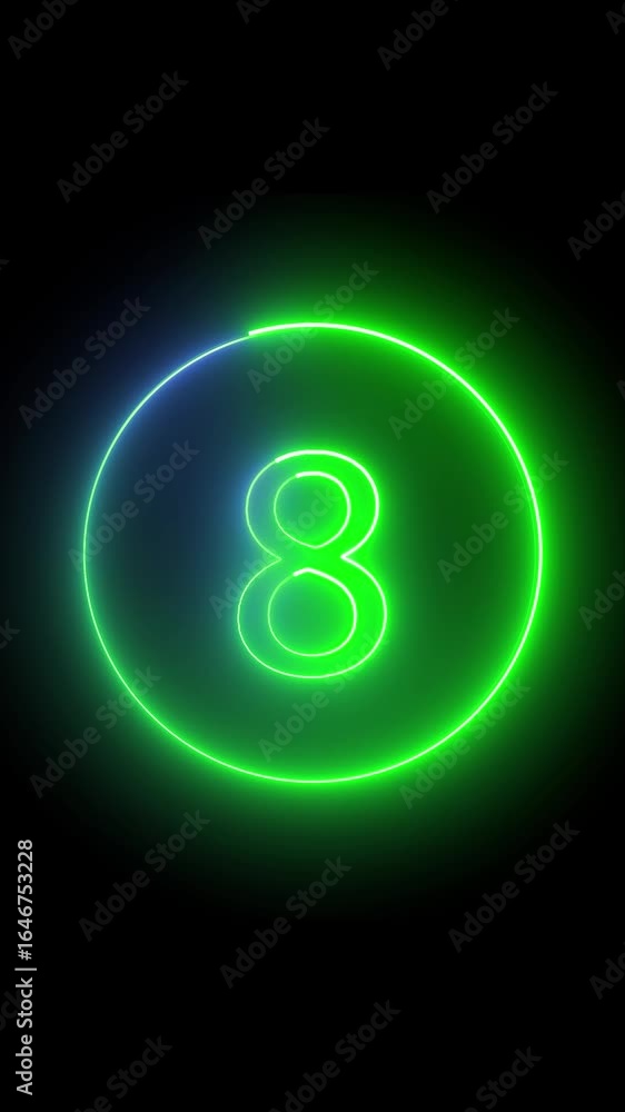 Aufkleber vibrant countdown sequence featuring neon number eight vertical video. glowing neon number eight wit