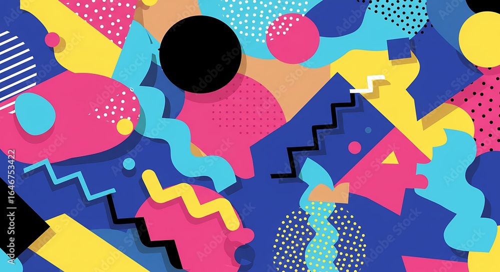 Poster abstract memphis design style pattern with geometric shapes and vibrant colors